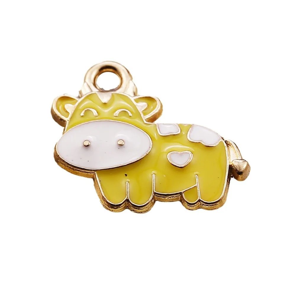 AA016239 Cute Cartoon Animal Cow Enamel Charms Black White Cow Alloy Enamel Pendants for Jewelry Diy