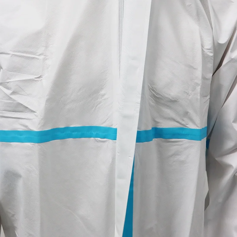 Waterproof 63GSM 65GSM Disposable Medical Protective Micro-porous Coverall with Hood Adult CE Polyethylene Clothes 3 Years HUB