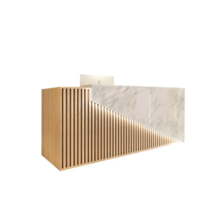 Siman high quality luxury design shopping mall reception table customer service counter white and gold reception desks for sale