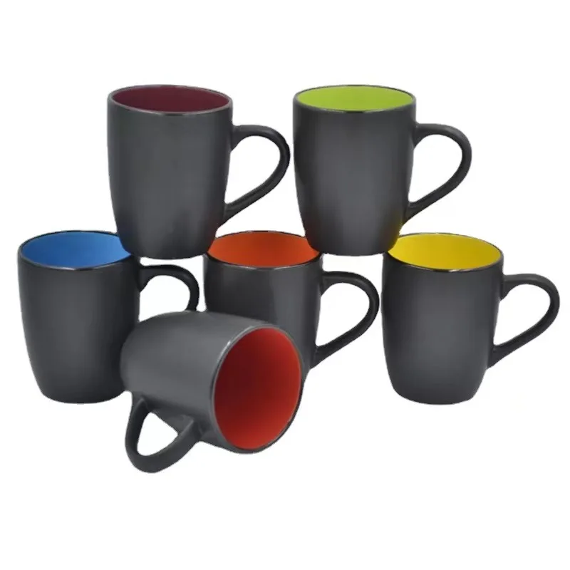 14 oz Ceramic Mug Black Exterior and Colored Interior Stoneware Taza  Gift Cup Coffee Mug Ceramic Mugs for Office Home Daily Use