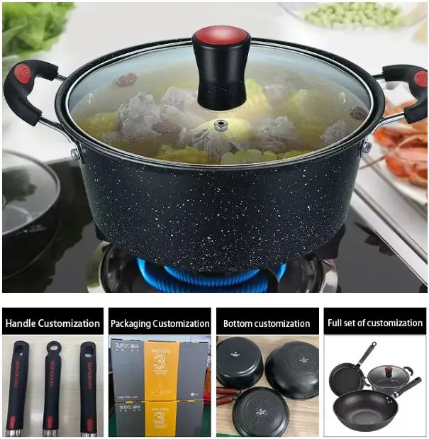 3 Pieces Cookware Pans and Pot, Nonstick Pots and Pans Set, Non Stick Stone Cookware Kitchen Cooking Set