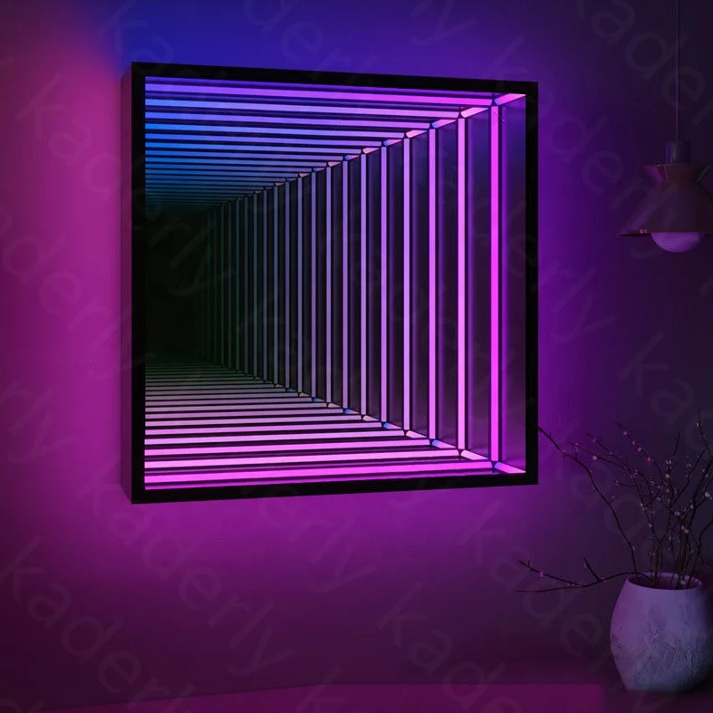 customization Geometric design home decoration RGB color changing 3D magic mirror Infinite magic mirror LED wall lamp