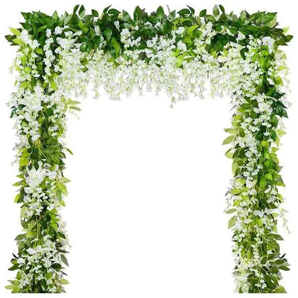 Home Garden Outdoor Ceremony Wedding Arch Floral Decor Artificial Wisteria Flowers Garland White Vine Silk Hanging Flower