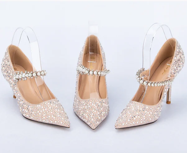 Pearl rhinestone Mary Jane shoe last  2022 autumn and winter new high heel lady shoes sample