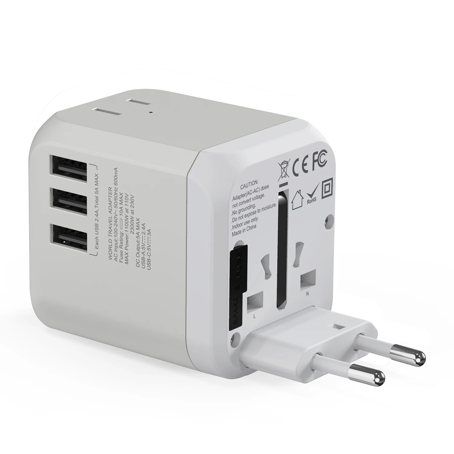 Universal quick charger dual AC socket multi plug adapter 5A usb travel charger