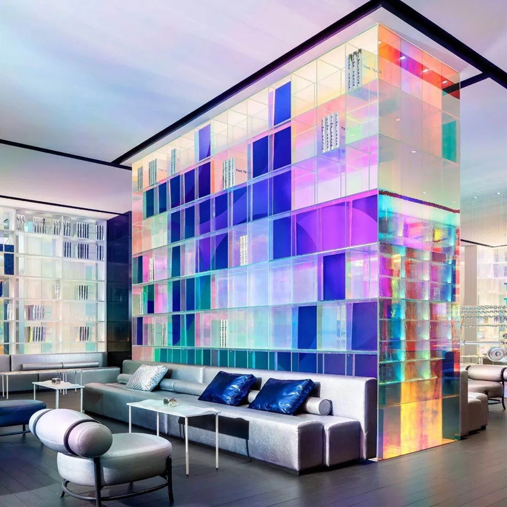 Wholesale Price Colorful Rainbow Art Tempered Decorative Glass for Partitions Buildings