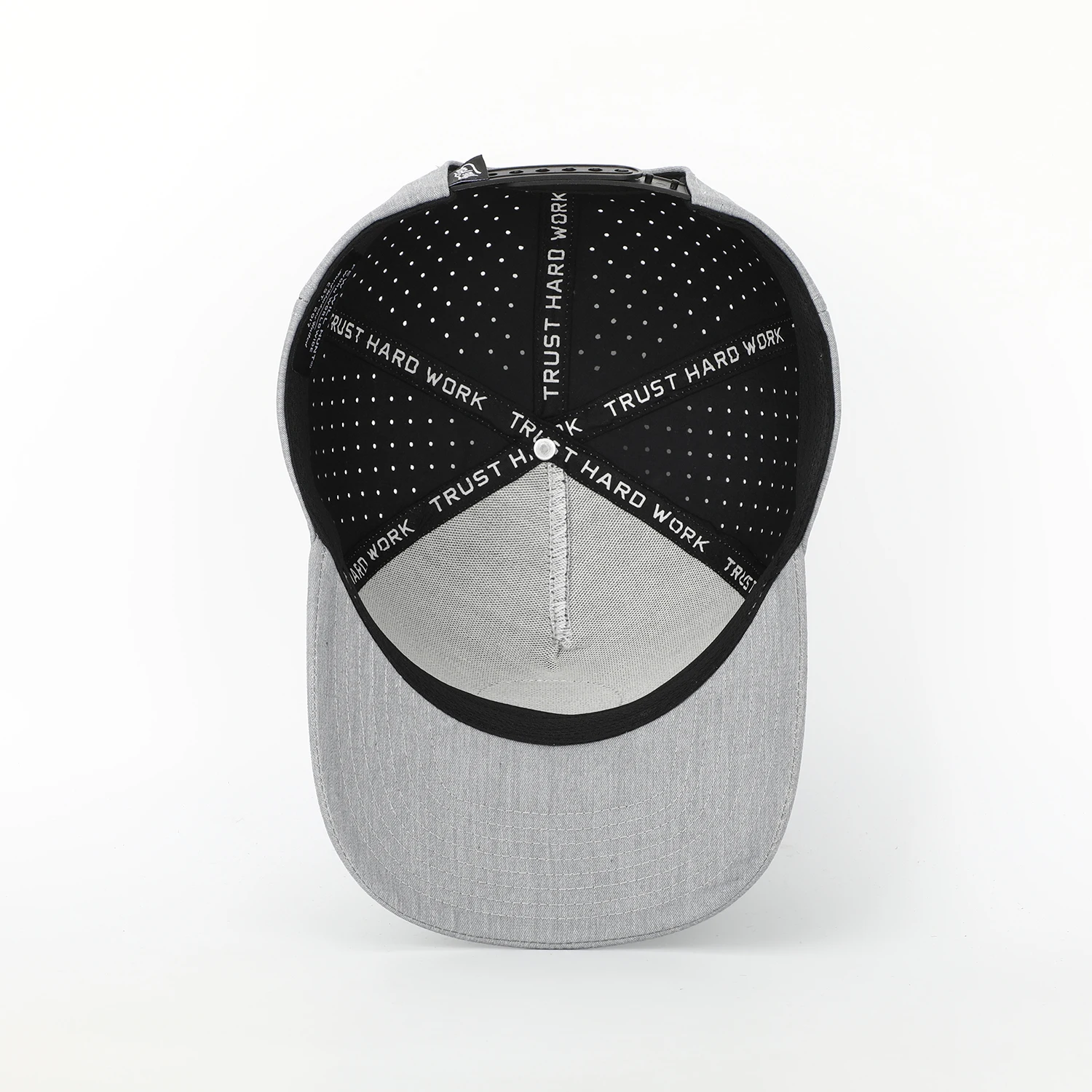 Изготовленный на заказ мужские 5 панель серый меланж лазерная резка отверстие, мужские и женские бейсбольные кепки, перфорированные шляпа, резиновые ПВХ патч логотип Водонепроницаемая бейсболка