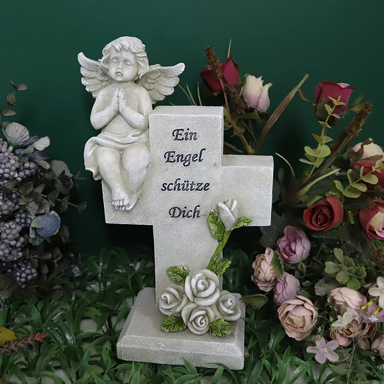 Garden Memorial Stone Angel Cold Cast Resin Graveyard Remembrance Decoration Outdoor Sculpture and Engraved Design Sympathy Gift