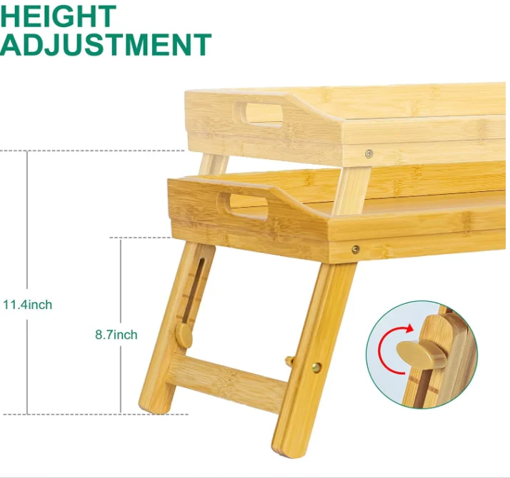 Bed Tray Table for Eating Adjustable Height Serving Tray with Folding Legs