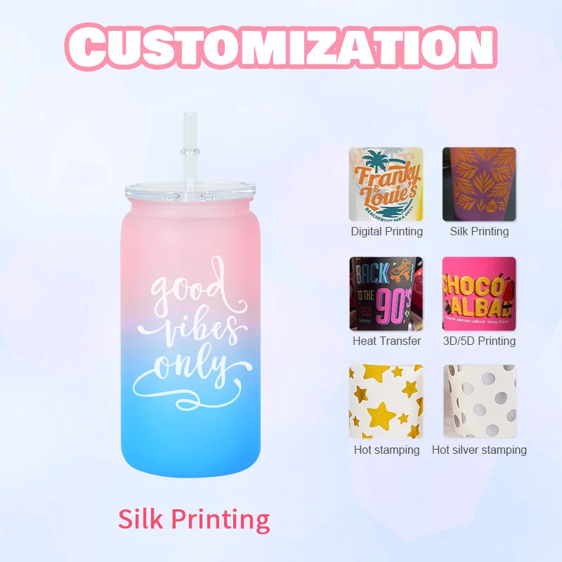 16oz ombre пластиковая пивная банка чашка для сублимации и наклейка с прозрачной пластиковой крышкой