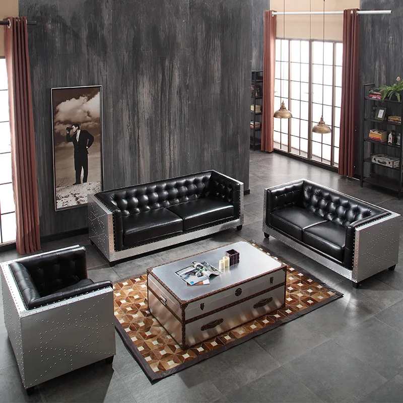 Aviator Aluminum Sofa 100% Leather Sofa Set For Living Room Aviator Furniture