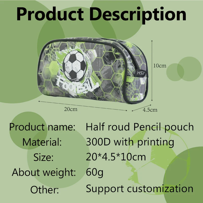 New Football Series Pencil Pouch Large Capacity Harf Round Zipper Pencil Case Portable Kids Stationery Bags for Children
