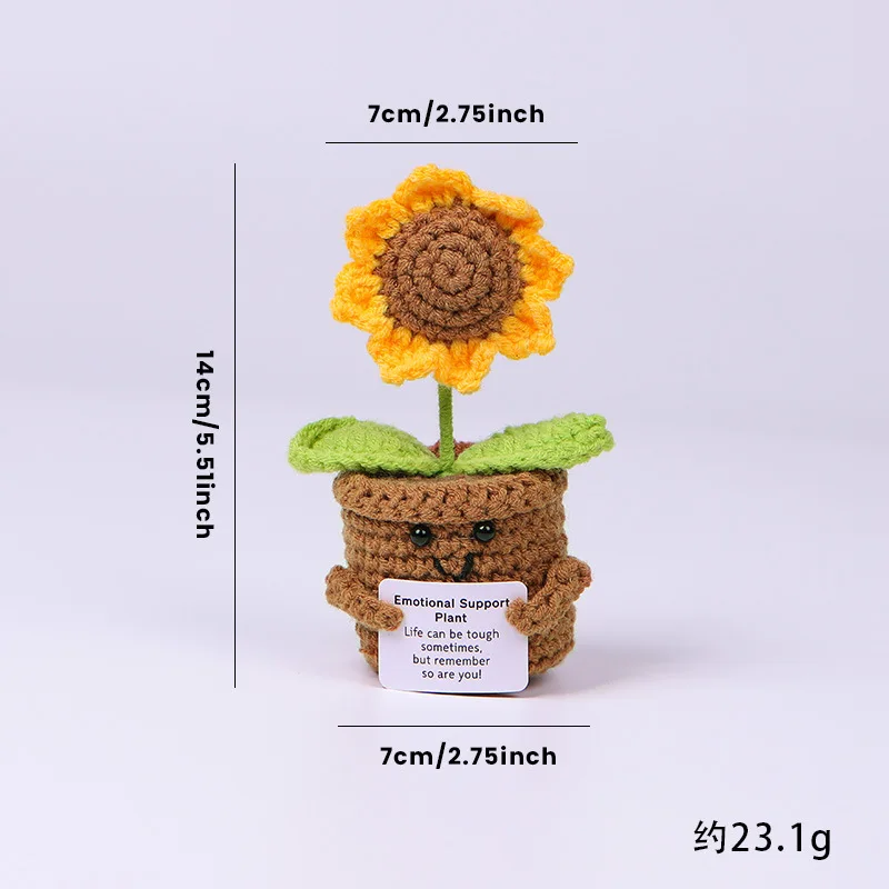 Factory Wholesale Crochet Flower Pot Handmade Knitting Crochet Sunflower Cactus Tulip Pot Crochet Flower Pot With Positive Card