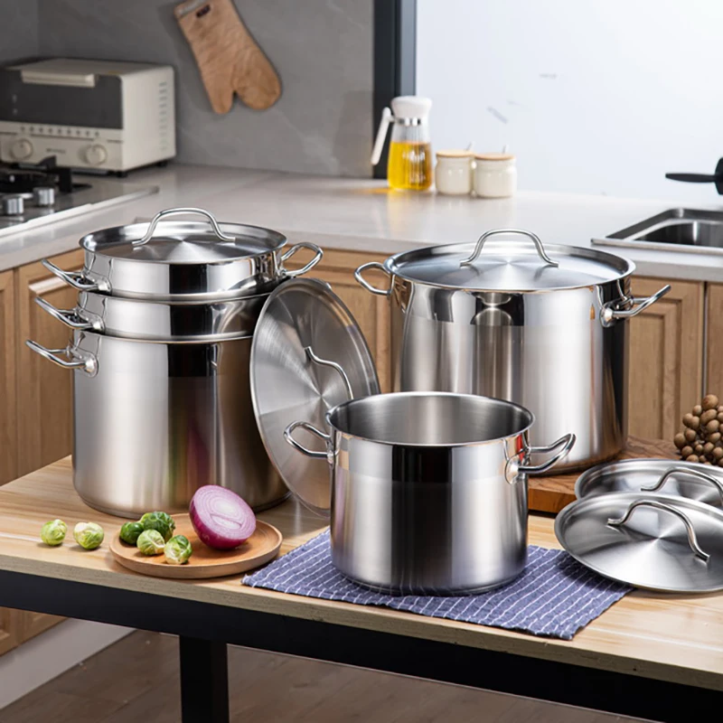 Большой кухонный горшок из нержавеющей стали 6-16QT 20-30 см Современный индукционный суп-бульон горшки