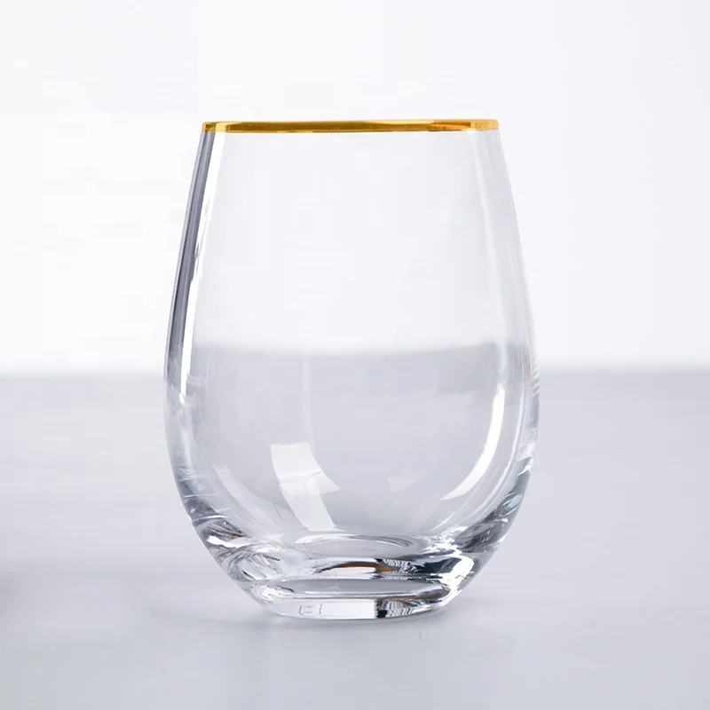 Clear egg shape Drinking stemless Champagne Glass with Gold rim