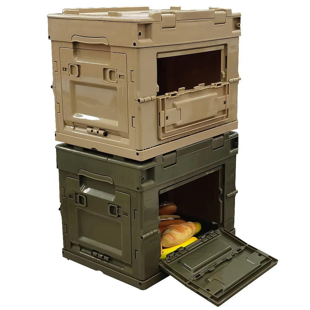 Camping Trunk Foldable Plastic Tote Storage Box Container Large Stackable Folding Crates Bin Outdoor Car Storage