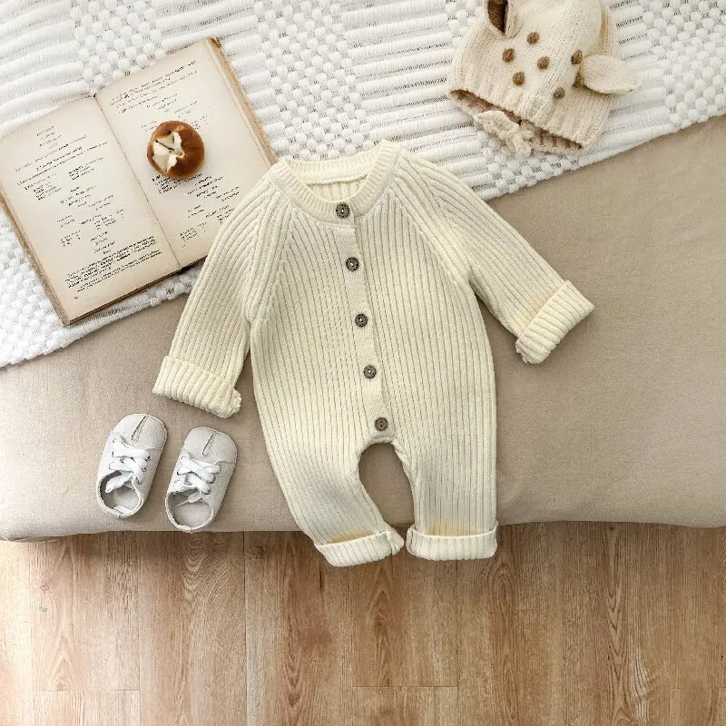 Baby clothes autumn and winter baby knitted thick crawling clothes newborn winter sweater jumpsuit