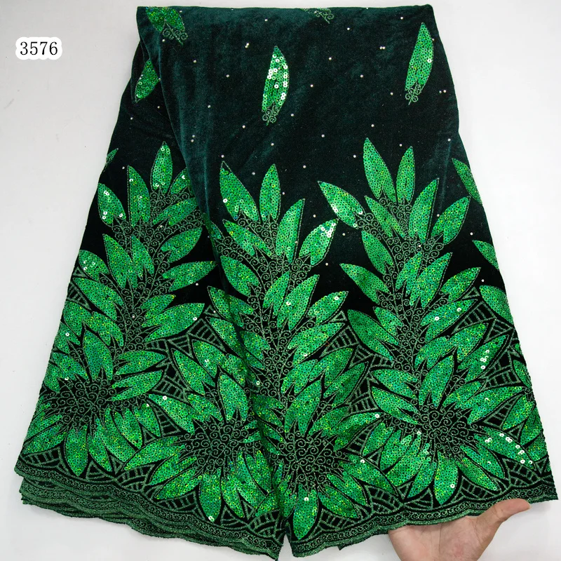 3576 African Sequins Velvet Lace Fabric 2023 High Quality French Velvet Sequins Lace Fabric For Women Wedding Dresses