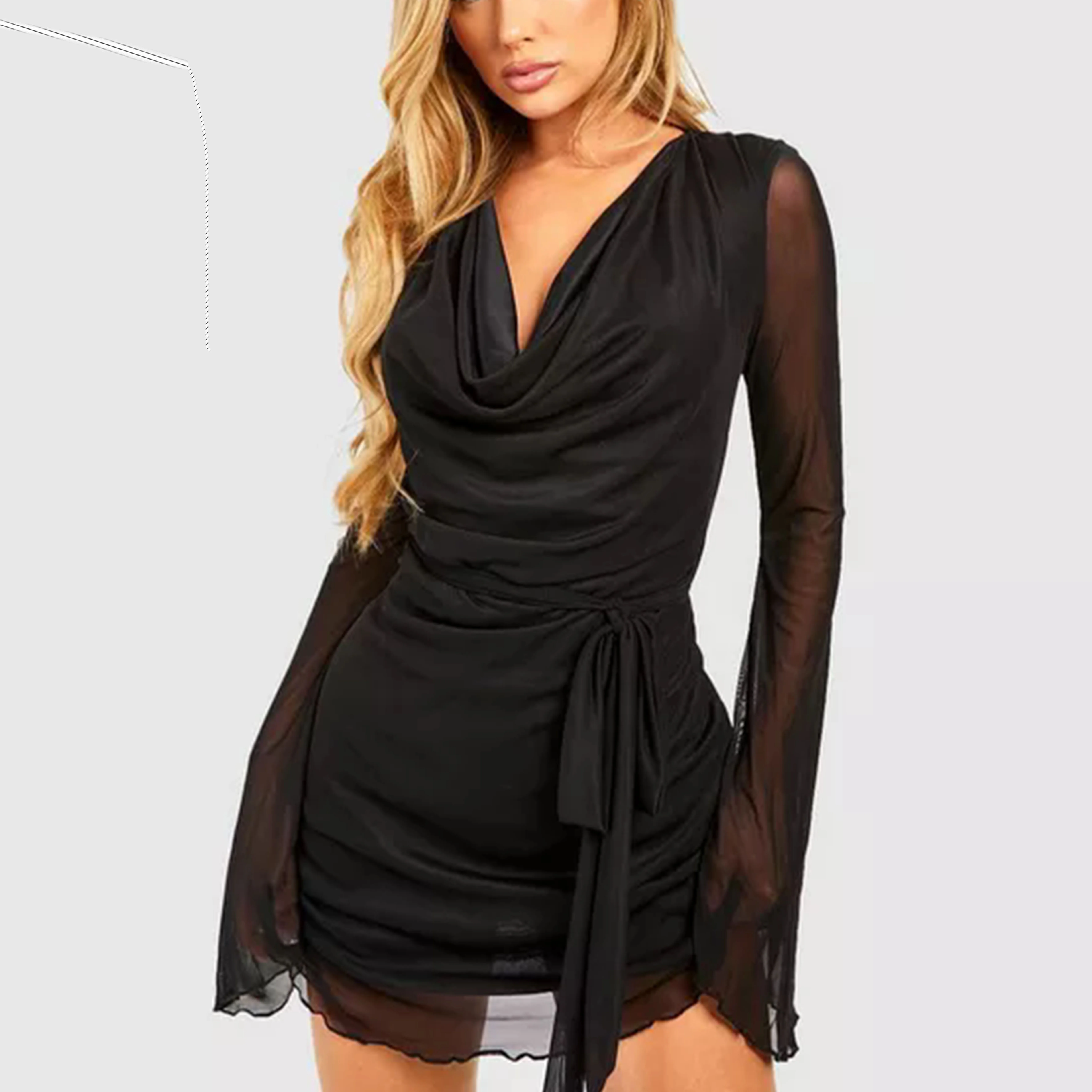 Wholesale Sexy Party Mesh Flare Cuff Mini Dress