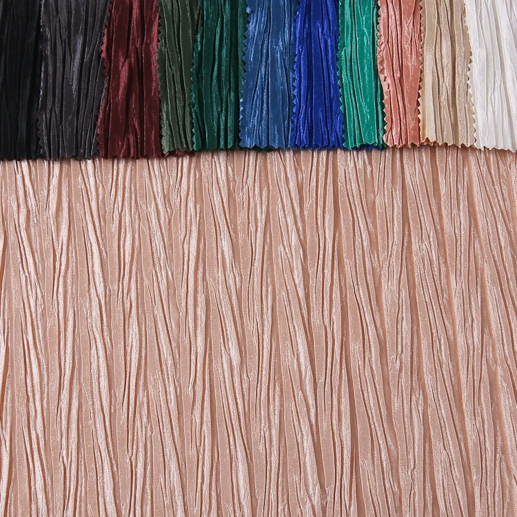 2024 New arrivals knitted lightweight 100% polyester wrinkle folded crinkle pleated fabrics for skirt dresses
