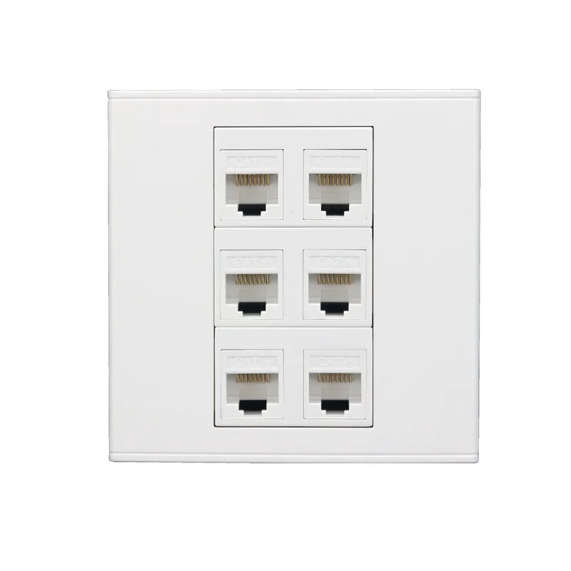 White Eu standard 6 port RJ45 CT6  faceplate module wall socket, computer broadband network wall socket