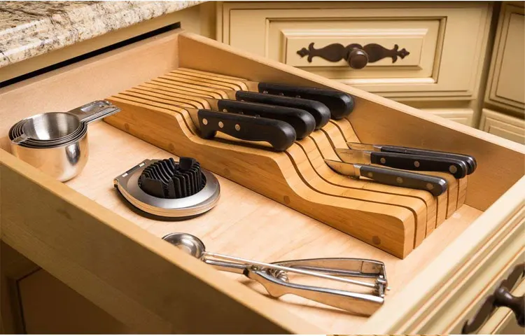 
Kitchen Bamboo Knife Block Holders 12 Knives Drawer Organizer And Holder In-Drawer 