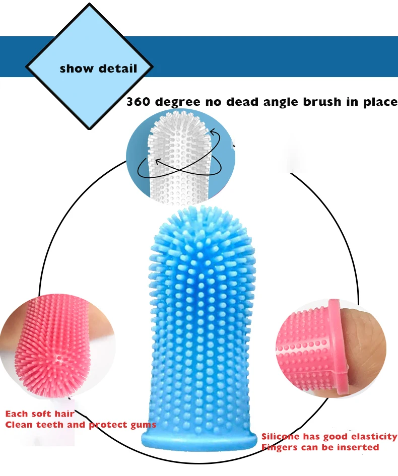 2021 New Amazon 360 Degrees Surround Brush Full Bristles Teeth Cleaning Fingerbrush Silicone Toothbrush For Dogs And Cats