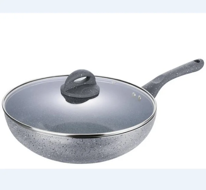 Customized aluminum nonstick coating oven safe wok pan Promotional press aluminum metal coating with long handle wok pan