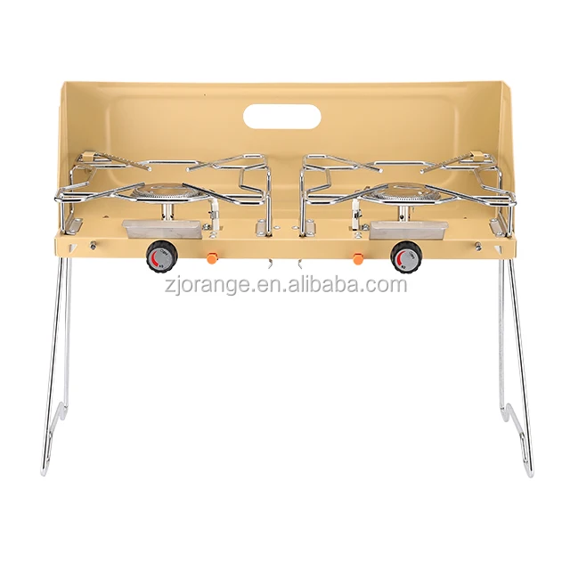 Складная ветрозащитная мощная двойная горелка для кемпинга, портативный гриль для пикника, плита, газовая горелка