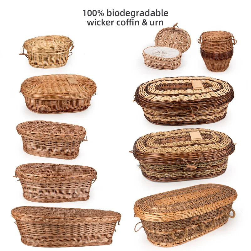 Biodegradable Urn Environmental Friendly Wicker Baby Caskets Coffins With Handle European Style Bio Wicker Coffin Casket