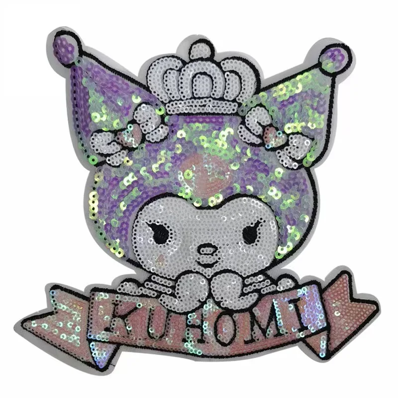 Colorful gradient bear rabbit mouse cat sequins embroidery patches custom cute cartoon design flower embroidery patch for decor