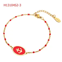 2021 fashion stainless steel Anchor charm enamel letter beads gold bracelet for women for girls