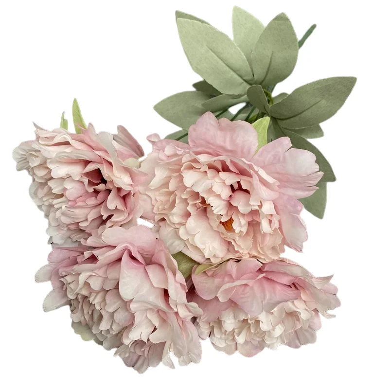 Homer Decor 5 Heads High Simulation Artificial Real Touch Flowers Autumn Purple Peonies Bouquets With Leaves