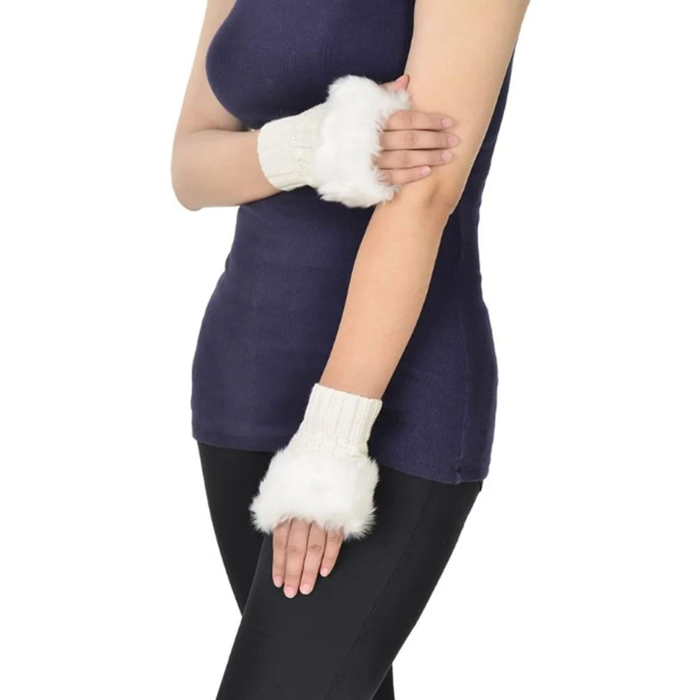 Glow Blink Fur Fingerless Knit Gloves - Funny Light Up Mitten for Party Christmas Halloween Costume