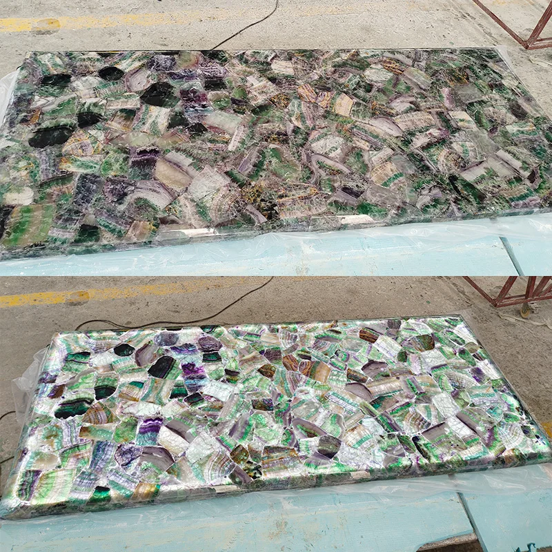 Translucent Colorful Semi Precious Stone Green Crystal Quartz Countertops Vanity Tops Table Tops
