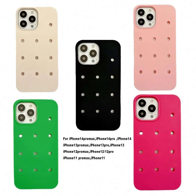 high quality waterproof silicone cell phone case with holes diy phone case for iphone 11 12 13 pro max hold croc charms