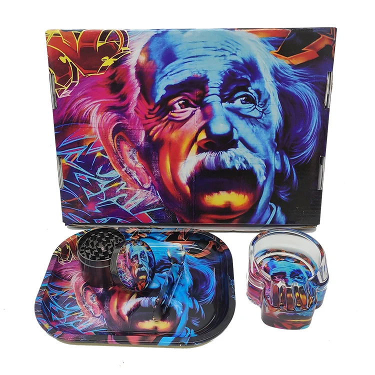 Wholesale Smoke Shop Smoking Set Metal Rolling Tray Custom Herb Grinder Glass Ashtray Smoking Accessories Kit