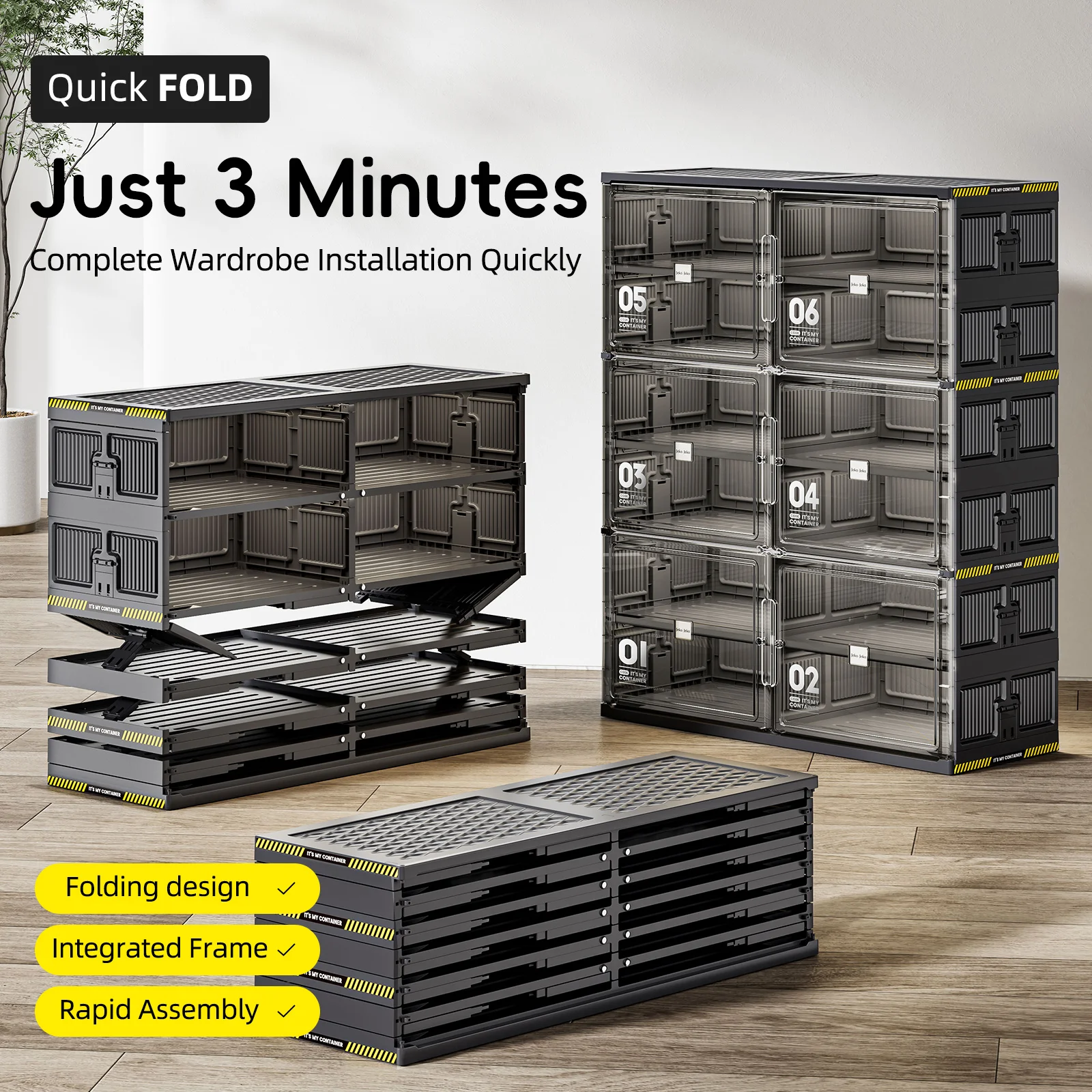 Jeko&Jeko 40 Pairs Size Black Color Big Capacity Durable Pp Material Foldable Shoe Showcase Shoe Organizer For Shoe Storage