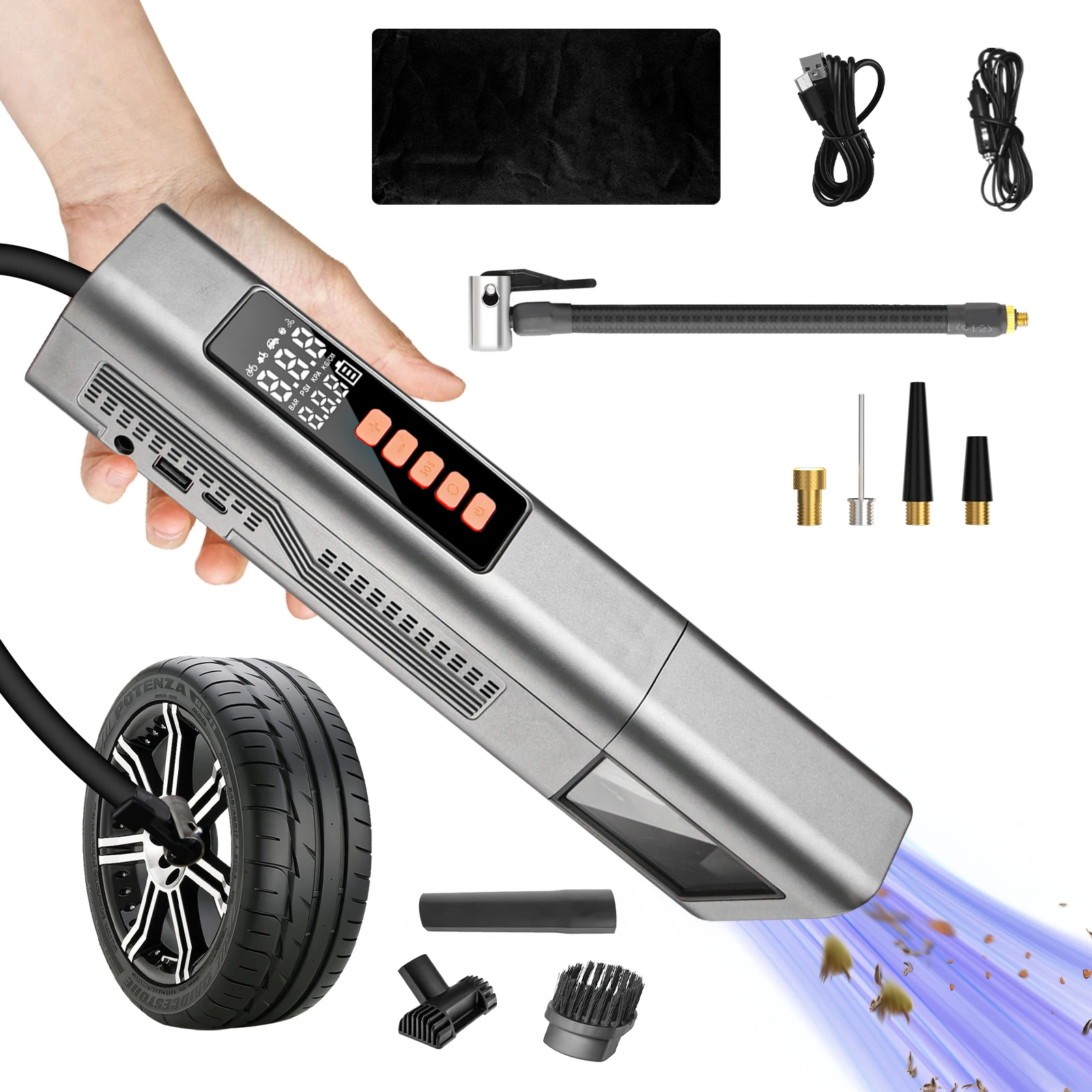 New 4 in 1 4,000pa wireless handheld 12v car vacuum cleaner tyre inflator air pump for car e-bike mountain bike road bike