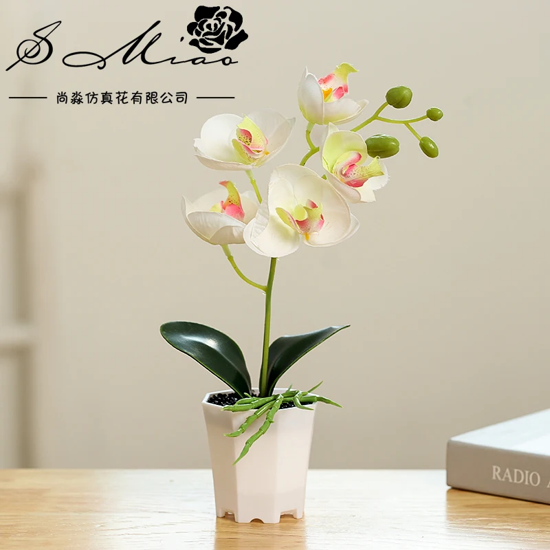 Artificial Phalaenopsis Bonsai in Plastic Potted Plant for Wedding Home Party Office Table Decor
