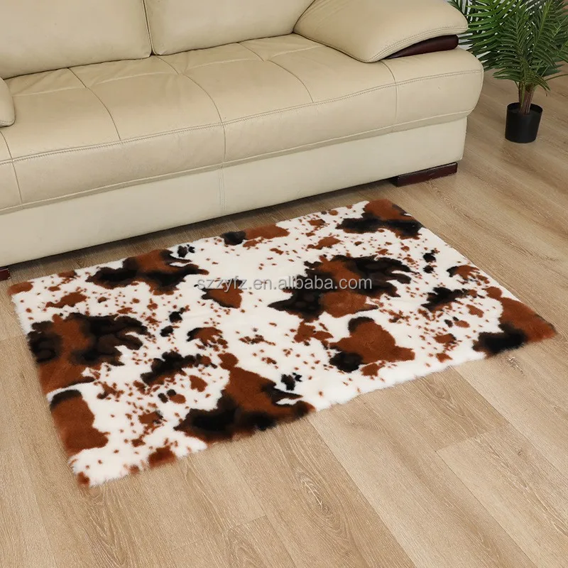 Bedroom non-slip Carpets And Rugs Cowhide Faux Fur Rug 3d Printed  Living Room Cow Print Plush Rabbit Fur Carpet Mat