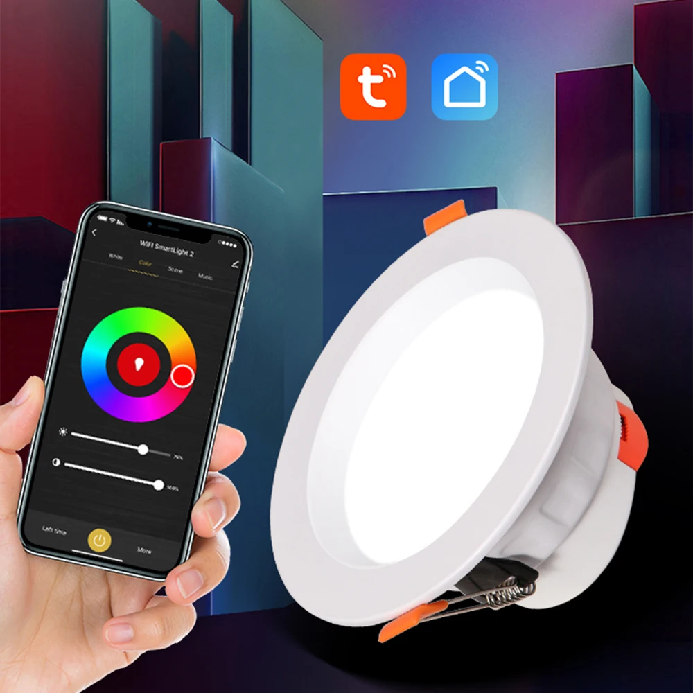 Умный круглый светодиодный светильник rgb с Wi-Fi цветной затемняющий встраиваемые