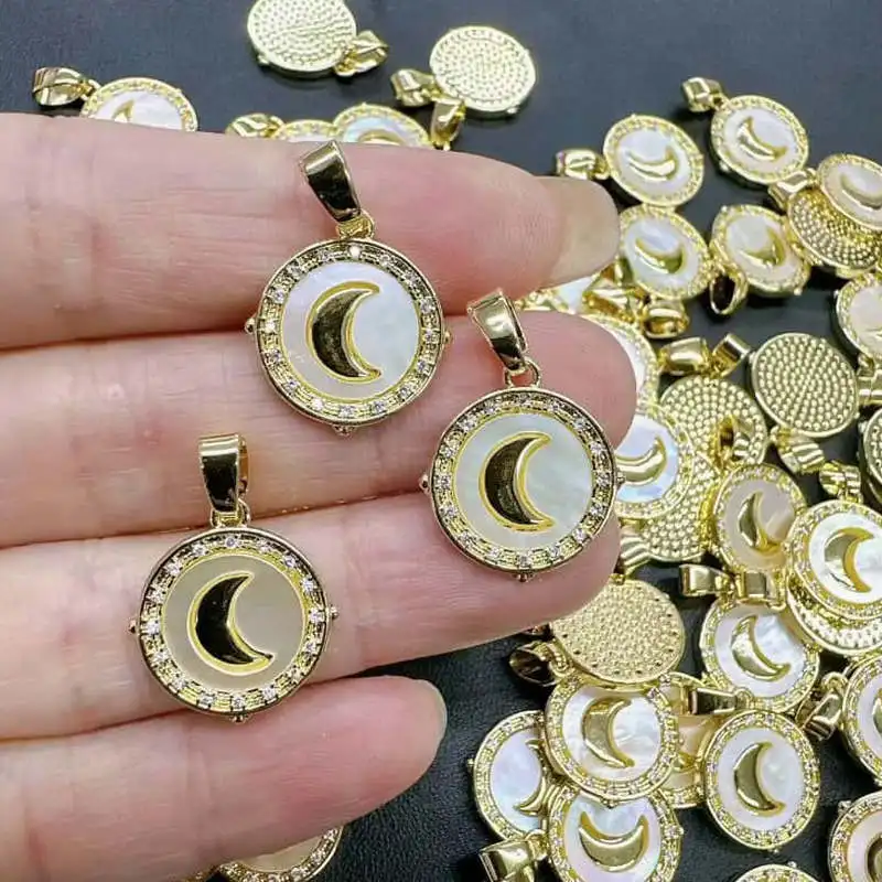 CH-HDP1613 Turkish Plated CZ Heart Shell Charm,Beauty Gold Plated Cubic Zircon Shell Pendant,Necklace Jewelry Making Accessories