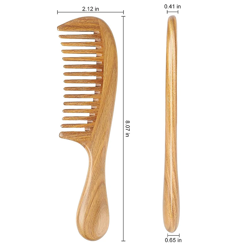 High Quality Natural Green Sandalwood Hair Comb Handmade Wooden Anti-Static Wide Tooth Comb