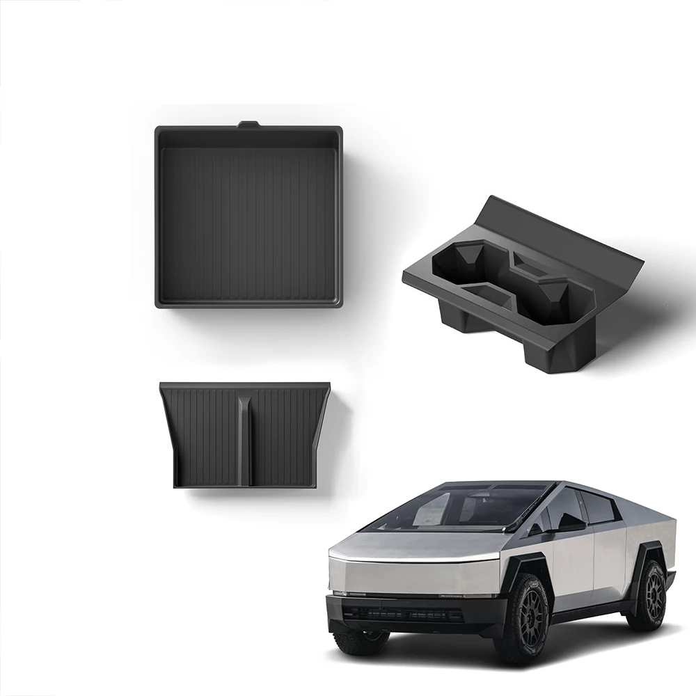 For Tesla Cybertruck Central Control Silicone Wireless Pad + Console Cup Holder Insert + Glove Box Storage Pad