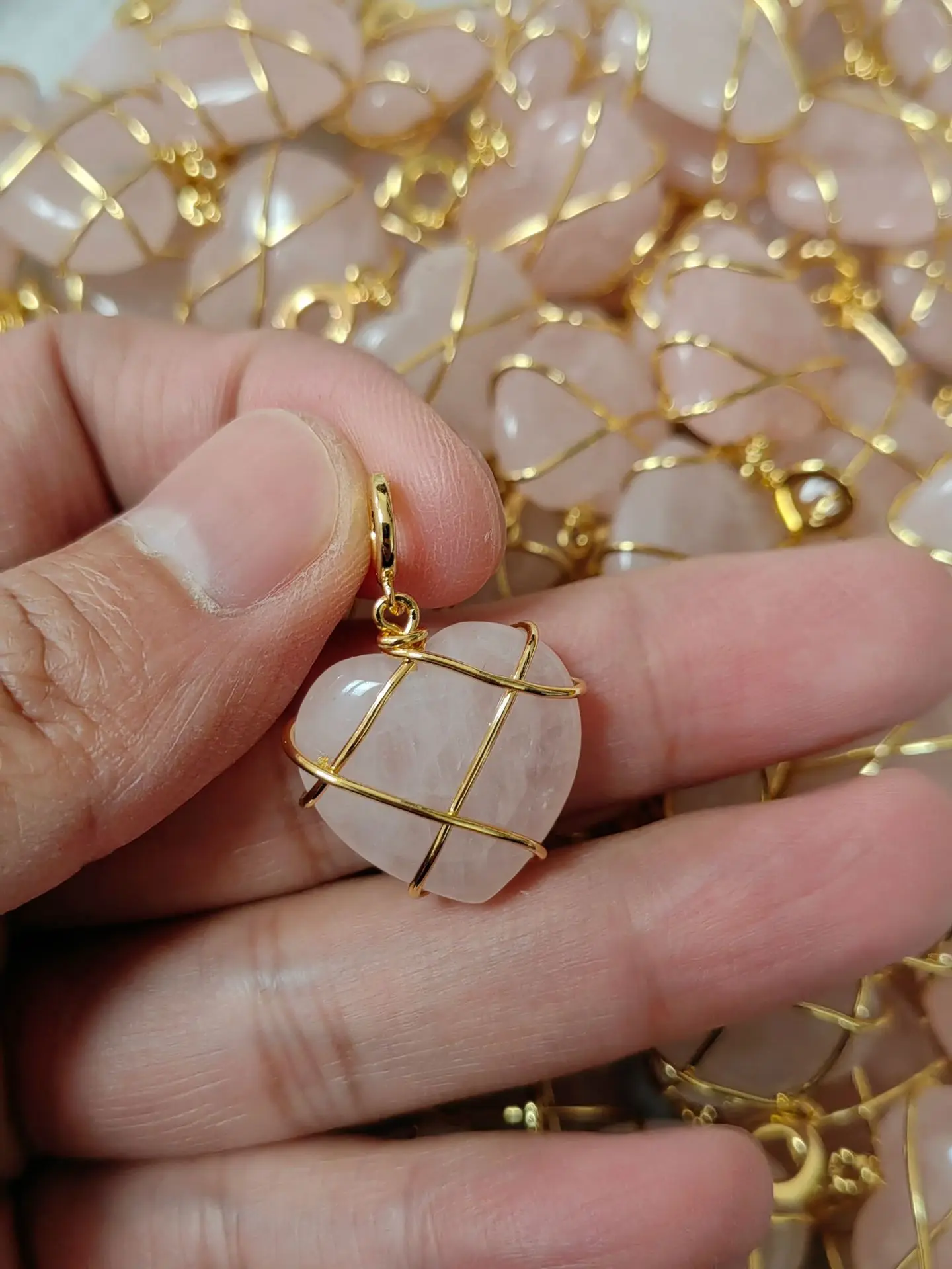 New fashion natural stone rose quartz opal crystal winding heart pendant necklace for women diy gemstone jewelry