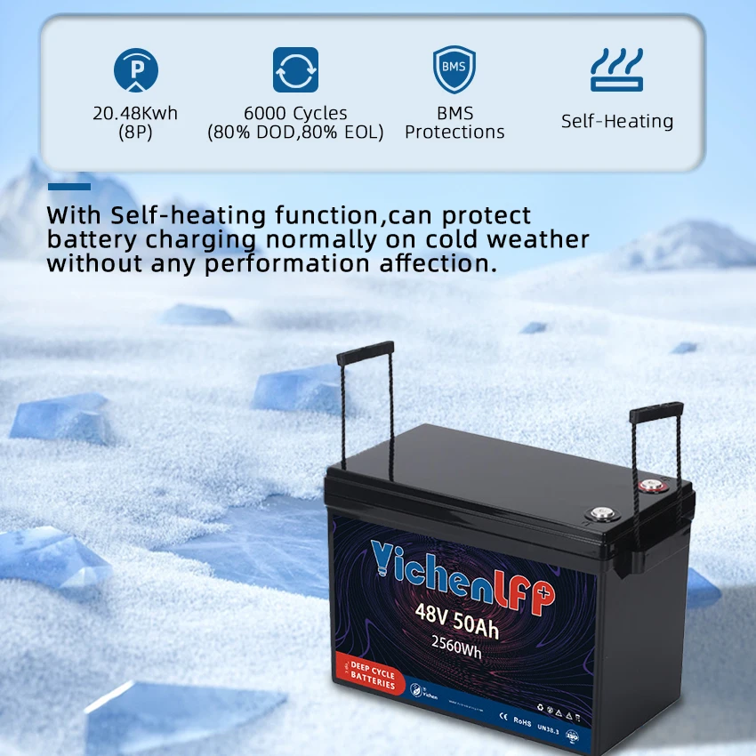 48V 50Ah Lithium battery 6000 cycle times Deep clycle LiFePO4 Batteries with BLUEtooth & Self heating function