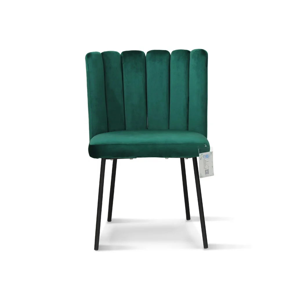 Flower Pattern Chairs Velvet Comfortable Metal Tube-Black Coating Legs Fashion Dining Chair