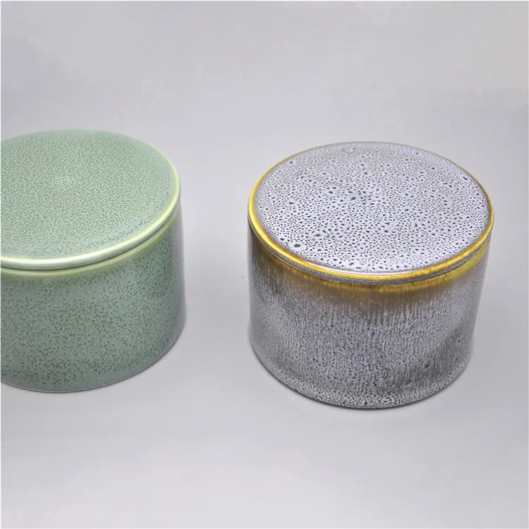 unique design reactive glaze rustic style empty ceramic candle vessel antique bulk candle jars with lid