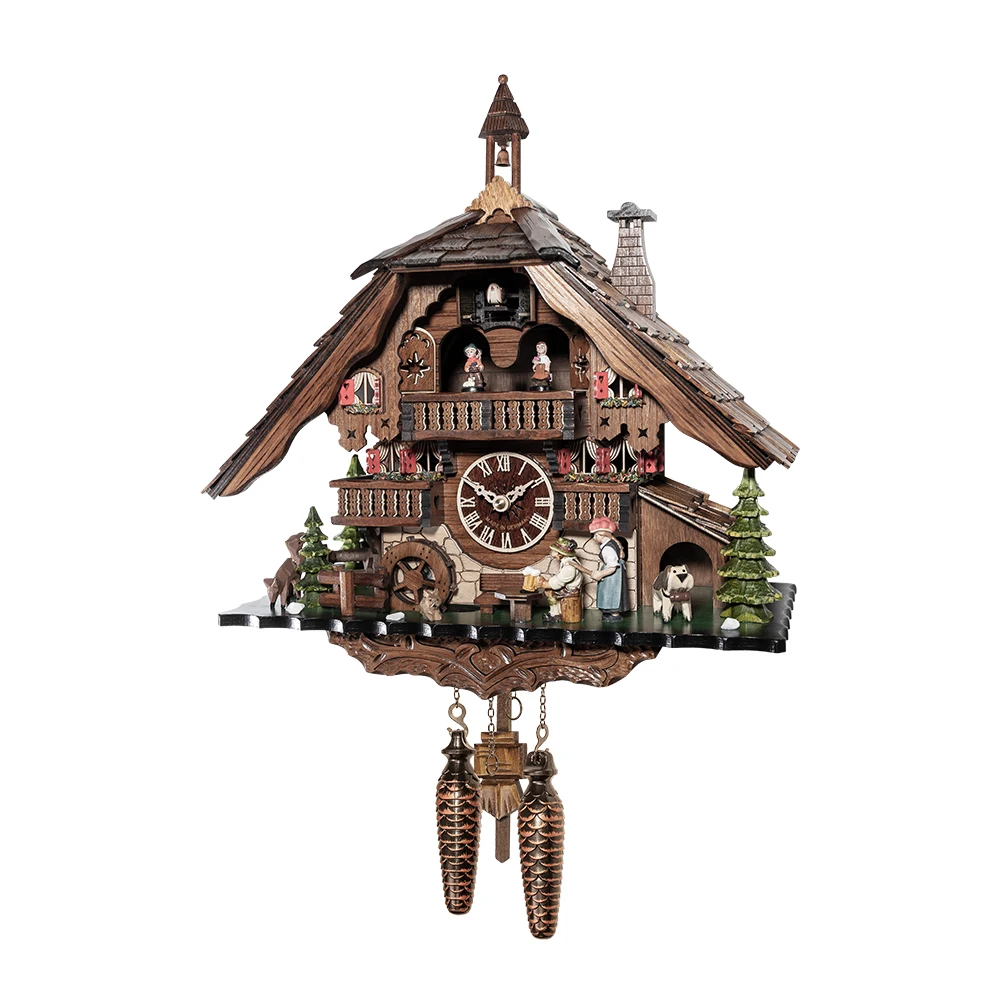 Германия, высококачественные черные часы с кукушкой из натурального дерева с пивной Поилкой и танцорами с музыкой для украшения дома